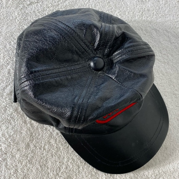 Vintage Black Leather Red Embroidered Brazel Construction Trucker Hat - Picture 3 of 11